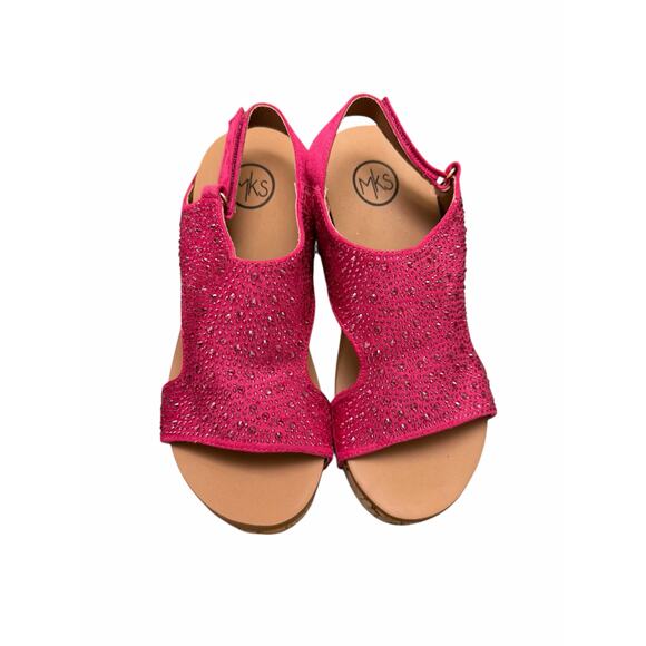 Makers Barbara Pink Crystal Wedge Sandals Size 7 | Rhinestone Cork Heels NWT Box - Picture 9 of 16